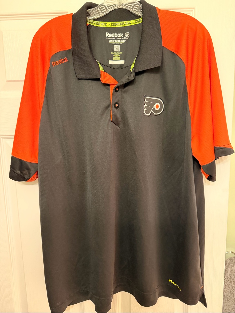 Reebok Men’s Black and Orange Philadelphia Flyers Polo